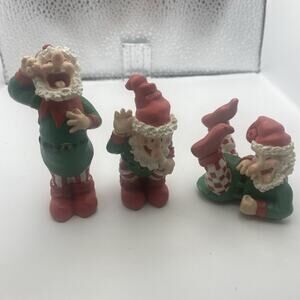 Christmas Elf Figurines Set of 3 Vintage Resin